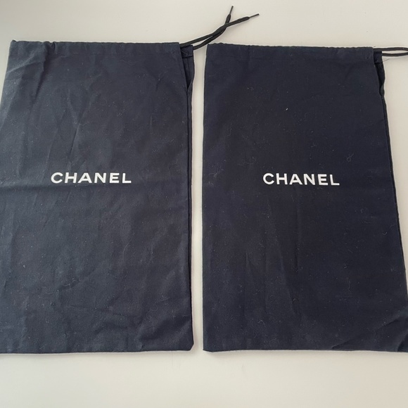2 Black Chanel Shoe Dustbags Drawstring - Picture 4 of 5
